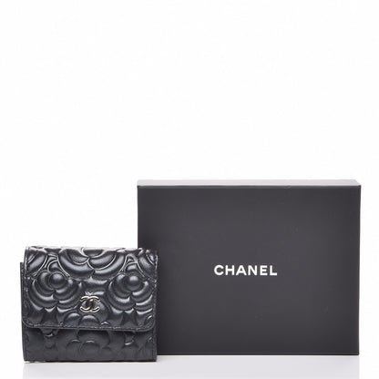 Chanel Lambskin Camellia Embossed Small Double Wallet Black 8 of 8