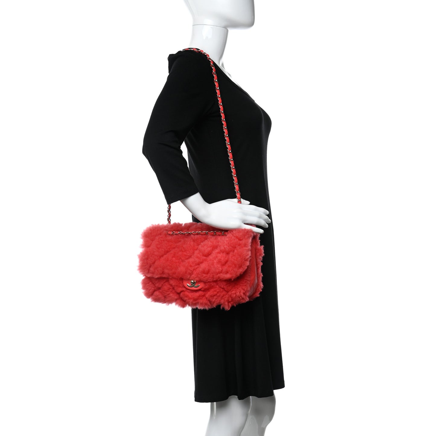 Shearling Lambskin Quilted Flap Red