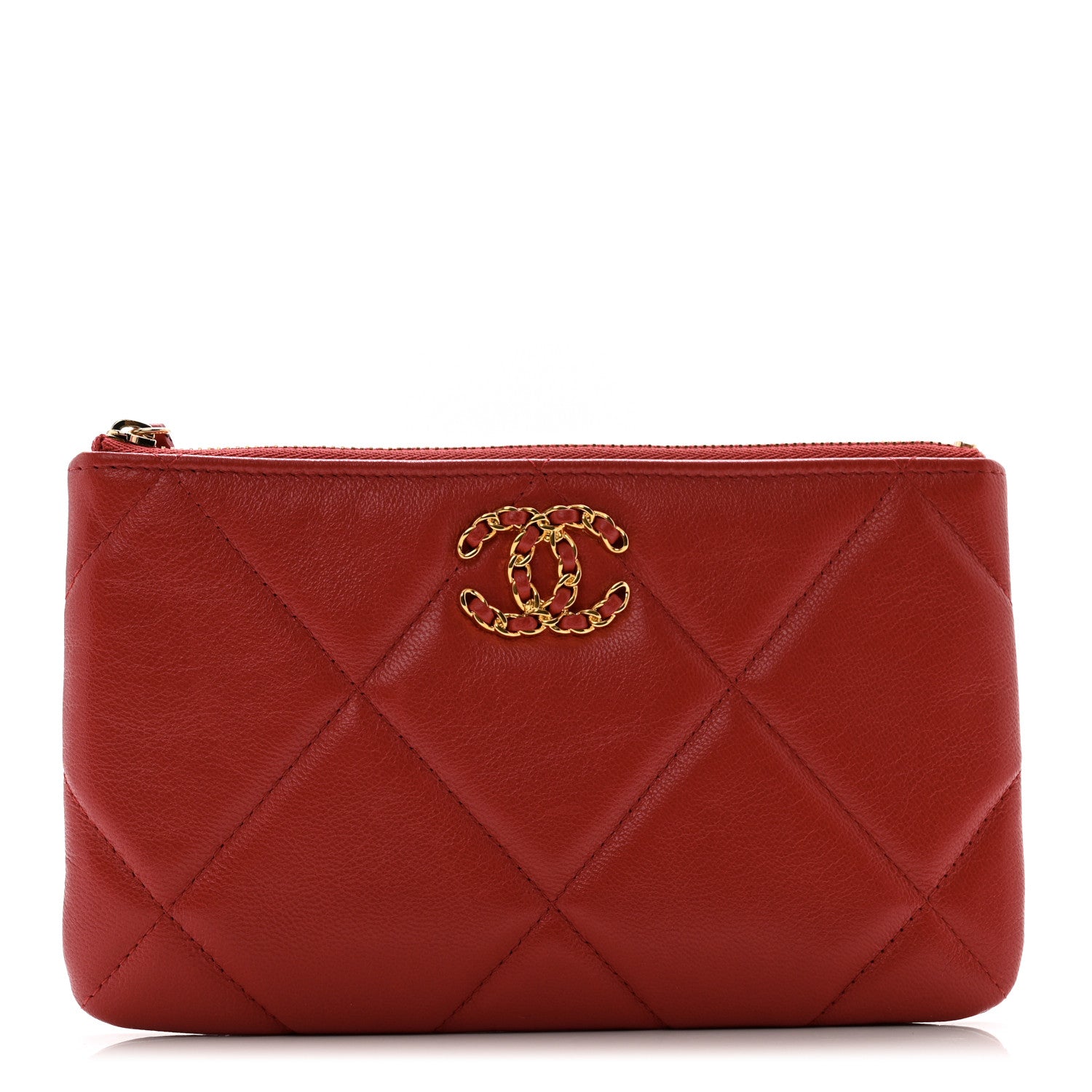 Chanel Shiny Goatskin Quilted Small Chanel 19 Pouch Red 1 of 8