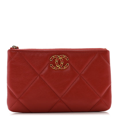Chanel Shiny Goatskin Quilted Small Chanel 19 Pouch Red 1 of 8