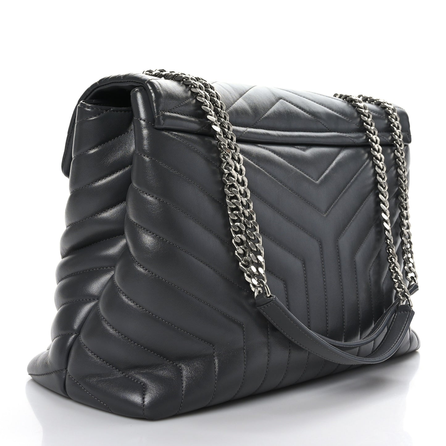 Calfskin Y Quilted Monogram Large Loulou Chain Satchel Asphalt