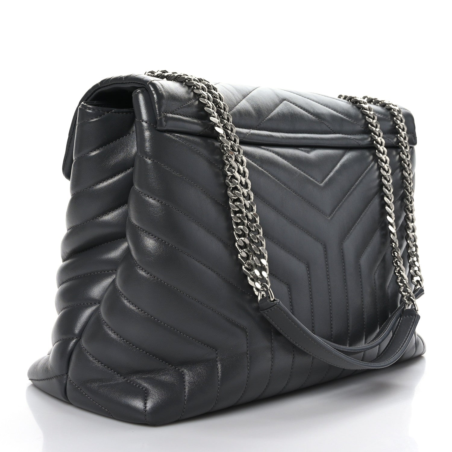Saint Laurent Calfskin Y Quilted Monogram Large Loulou Chain Satchel Asphalt 3 of 10