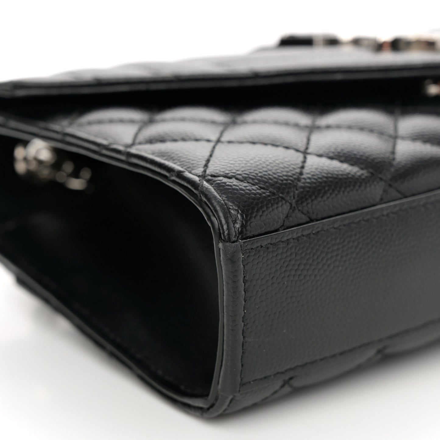 Grain De Poudre Textured Mixed Matelasse Triquilt Small Monogram Satchel Black