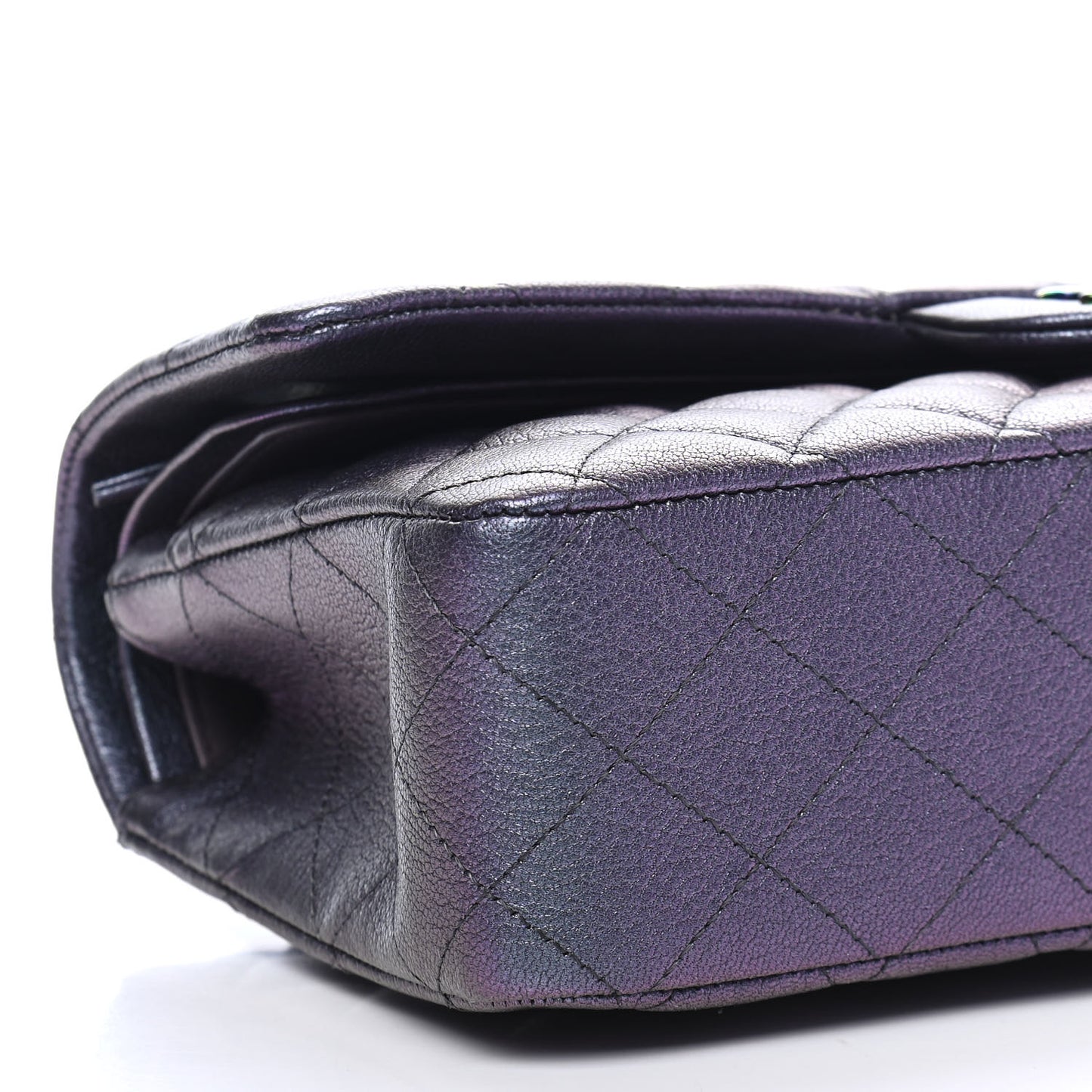 Iridescent Goatskin Quilted Medium Double Flap Purple