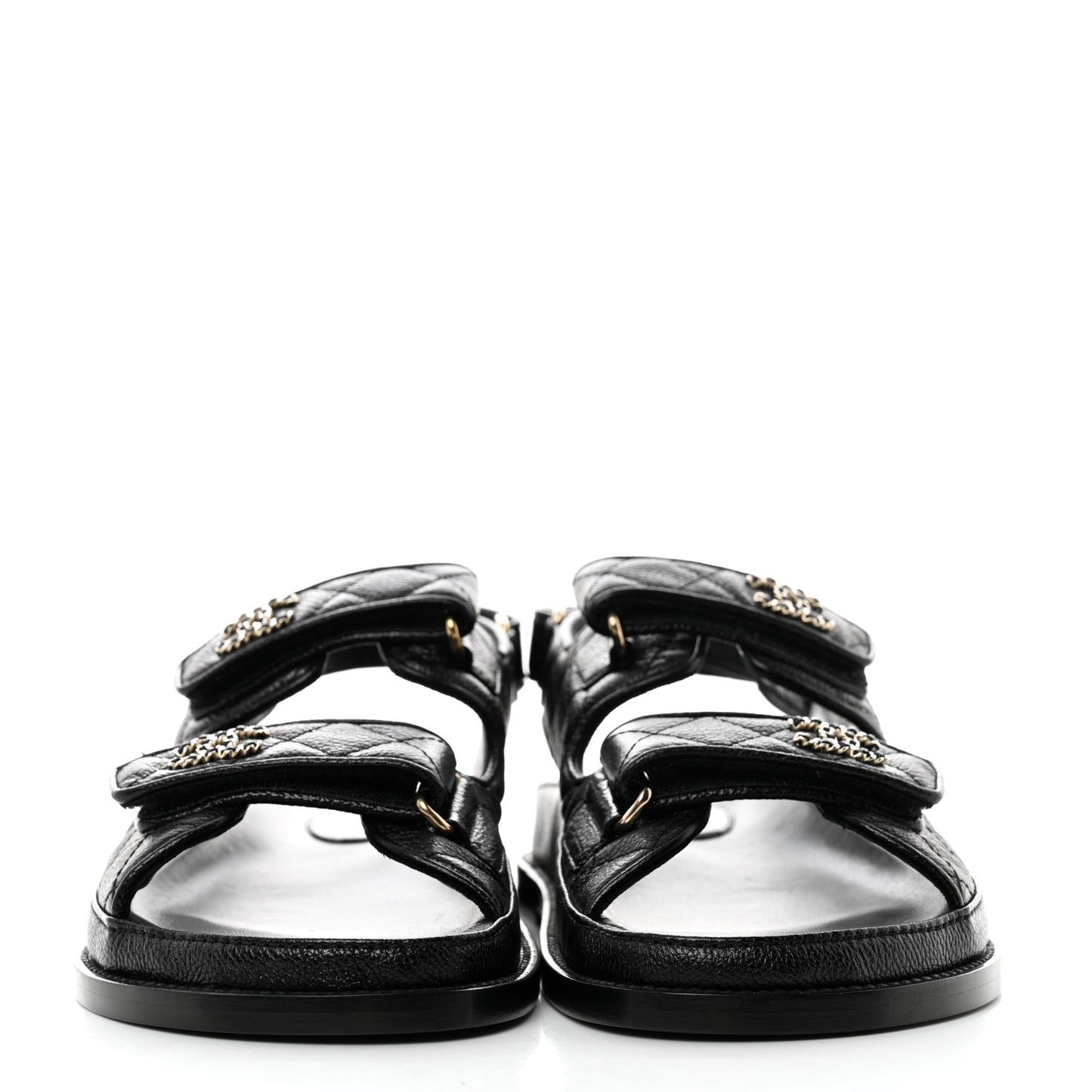 Grained Calfskin Velcro Dad Sandals 39 Black