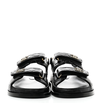 Chanel Grained Calfskin Velcro Dad Sandals 39 Black 2 of 9