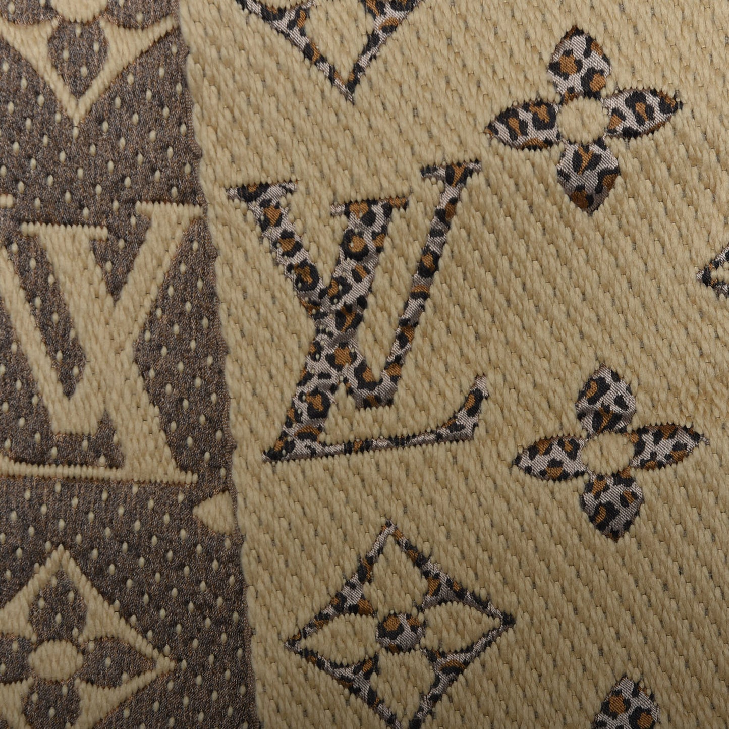 Wool Silk Monogram Giant Jungle Logomania Shine Scarf Beige
