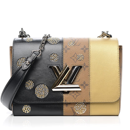 Louis Vuitton Calfskin Reverse Monogram Studded Twist Shoulder Bag MM Black Gold 9 of 9