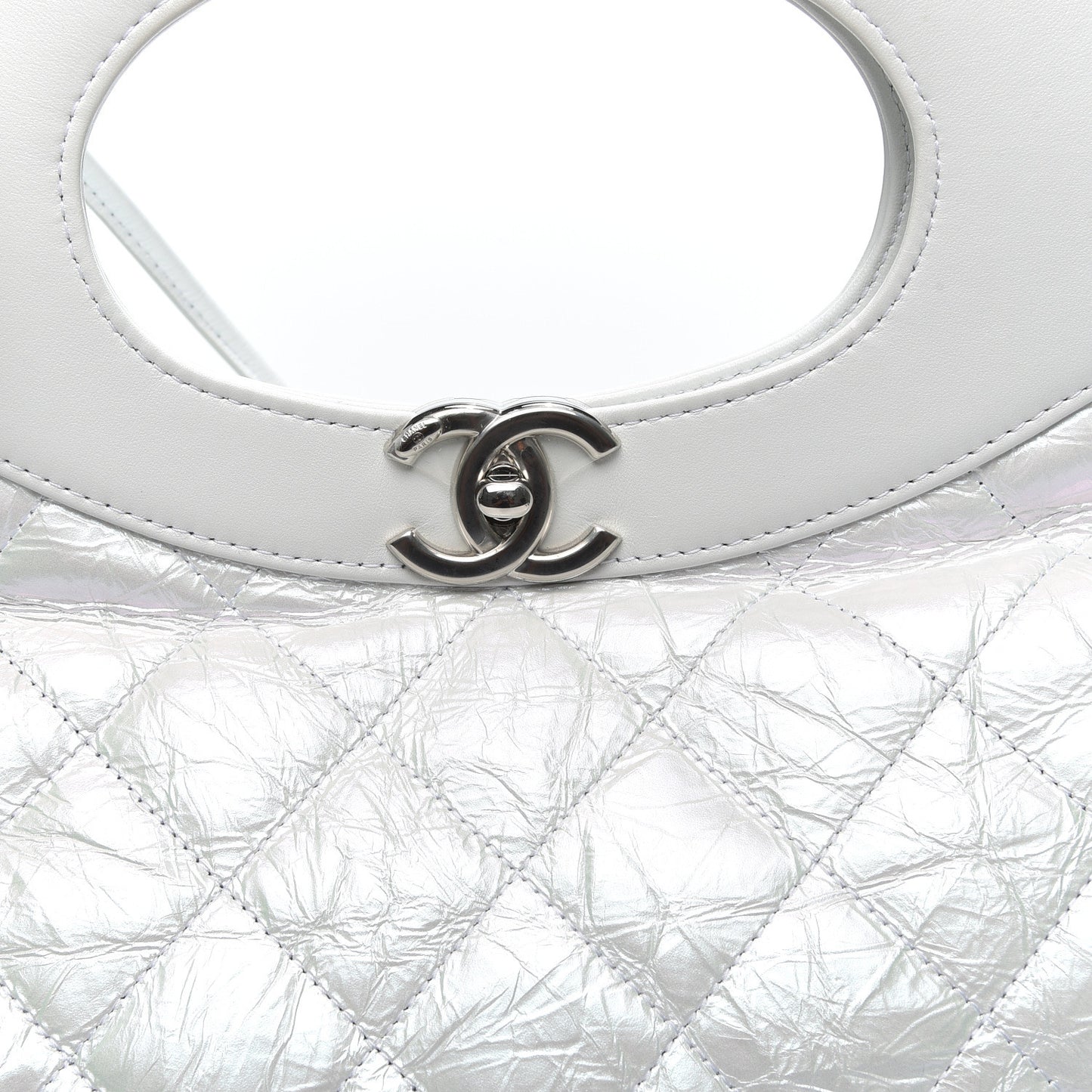 Crumpled Calfskin Quilted Large 31 Shopping Bag White