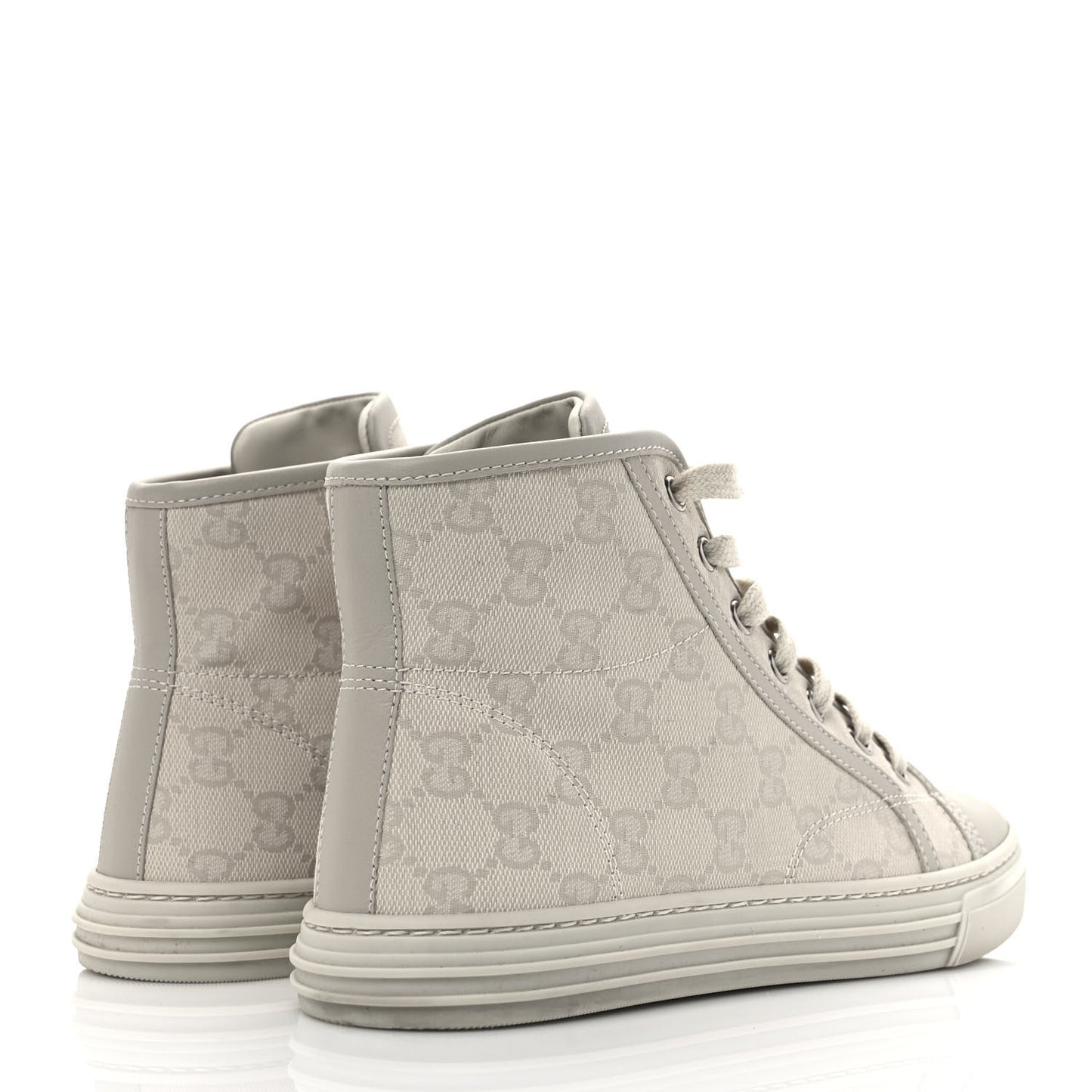 Washed Cotton GG Monogram Calfskin Womens High Top Sneakers 36 White Mystic White Great White
