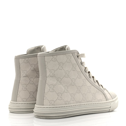 Gucci Washed Cotton GG Monogram Calfskin Womens High Top Sneakers 36 White Mystic White Great White 4 of 10