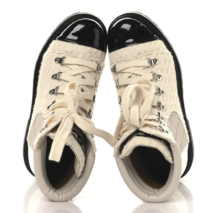 Chanel Tweed Patent Cap Toe Lace Up Short Boots 38.5 White 2 of 9
