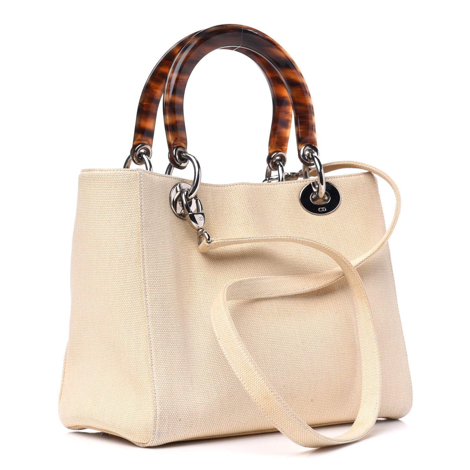 Christian Dior Canvas Tortoise Medium Lady Dior Ivory 2 of 4
