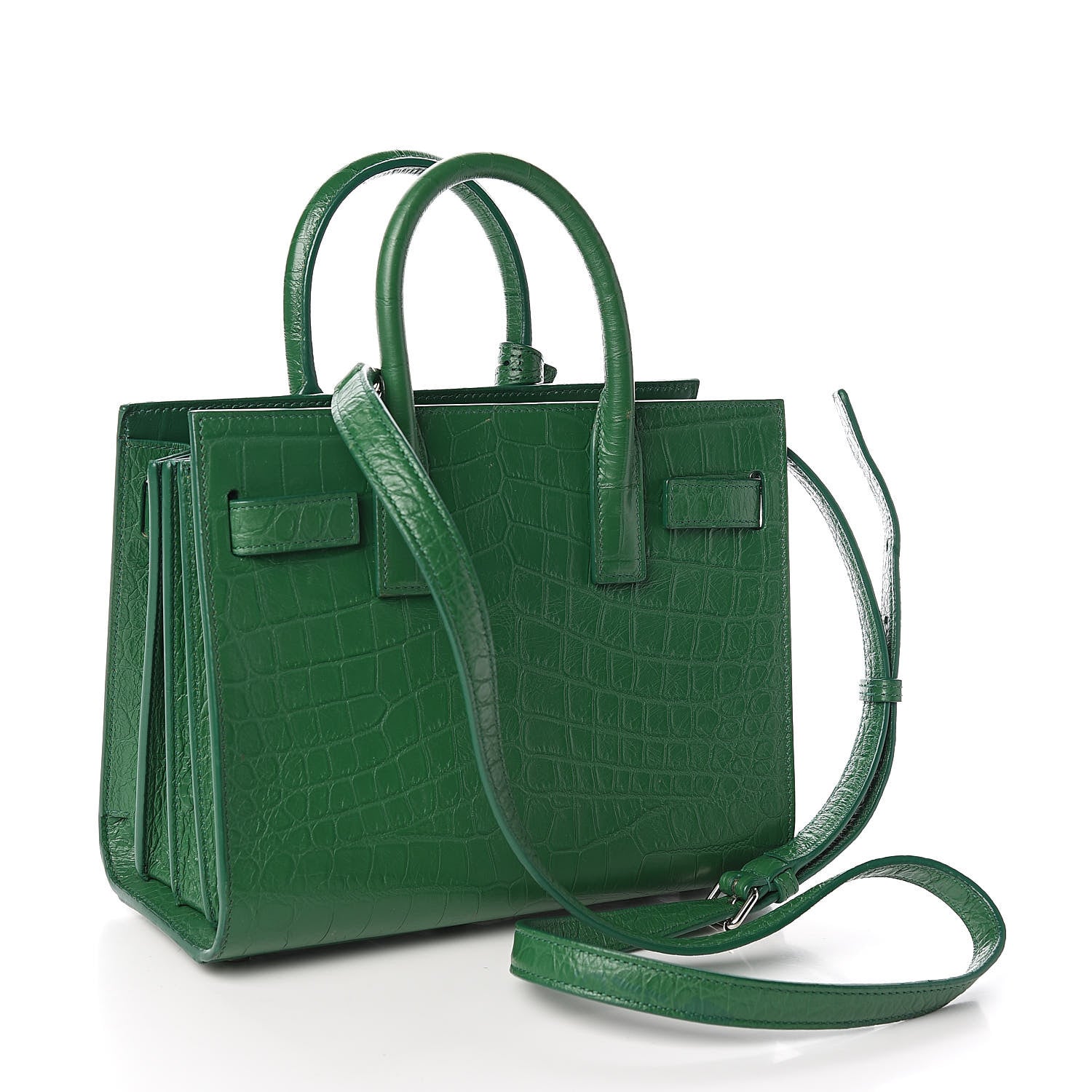 Saint Laurent Calfskin Crocodile Embossed Nano Sac De Jour Green 3 of 10