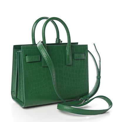 Saint Laurent Calfskin Crocodile Embossed Nano Sac De Jour Green 3 of 10