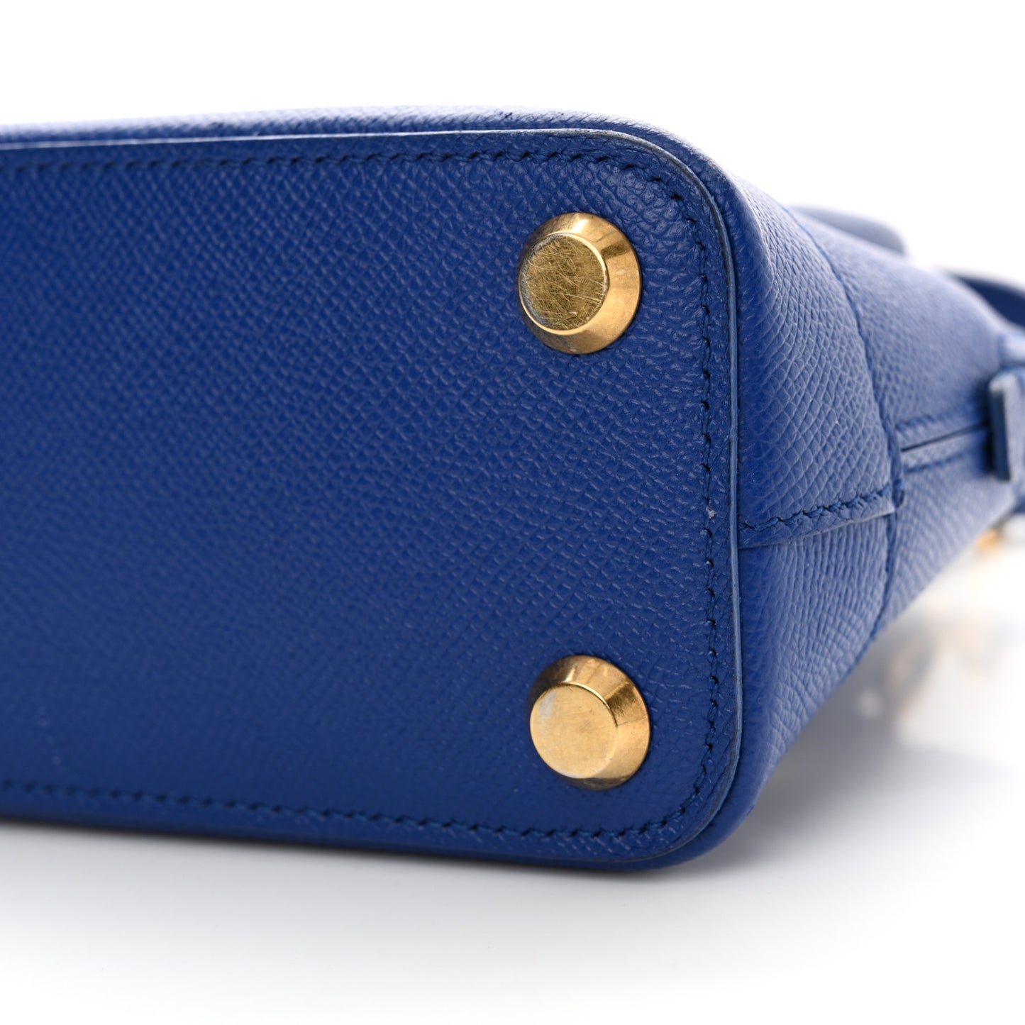 Signature Grained Calfskin Logo XXS Ville Top Handle Bag Bleu Roi White