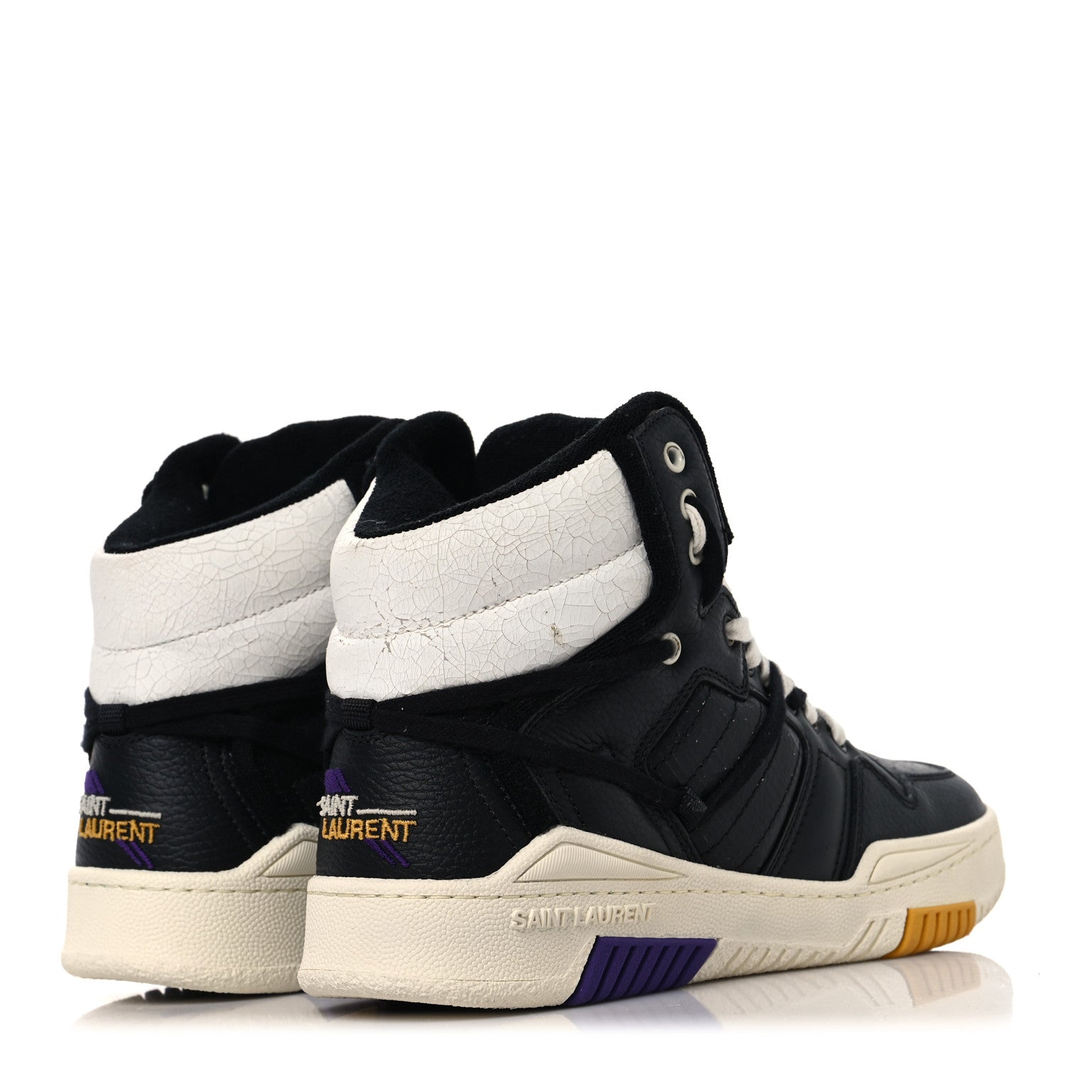 Saint Laurent Crackled Calfskin Mens Cure 05 High Top Sneakers 42 Black White 5 of 10