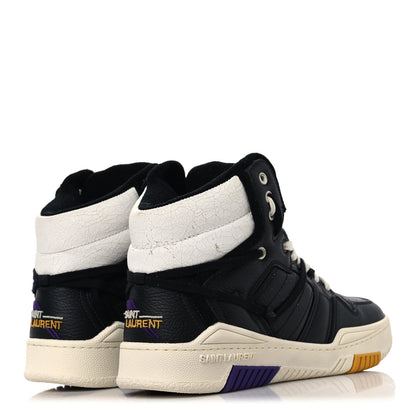 Saint Laurent Crackled Calfskin Mens Cure 05 High Top Sneakers 42 Black White 5 of 10