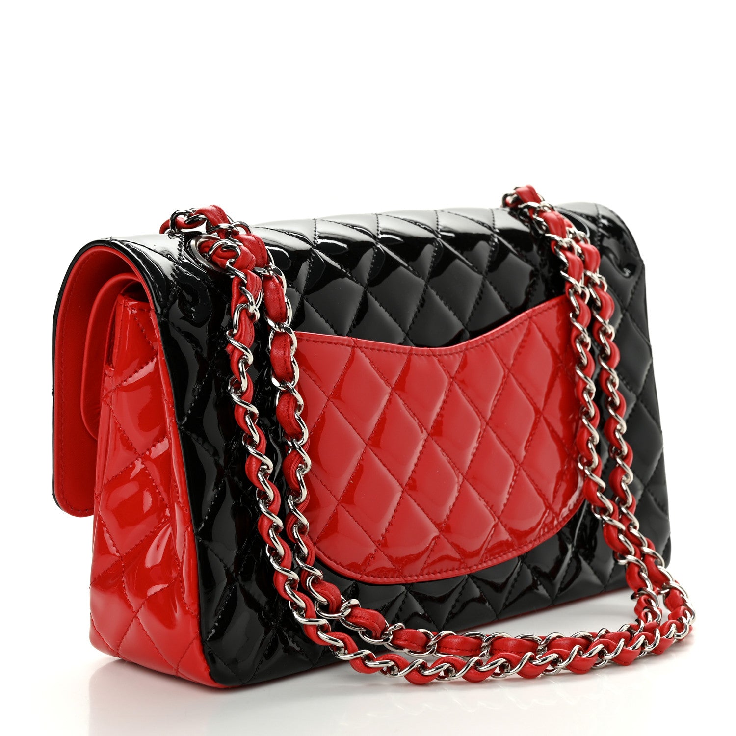 Chanel Patent Calfskin Quilted Bi-Color Medium Double Flap Red Black 3 of 10