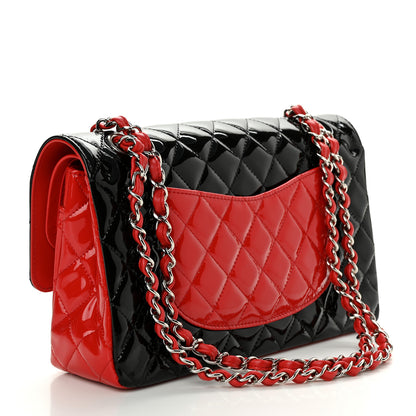 Chanel Patent Calfskin Quilted Bi-Color Medium Double Flap Red Black 3 of 10