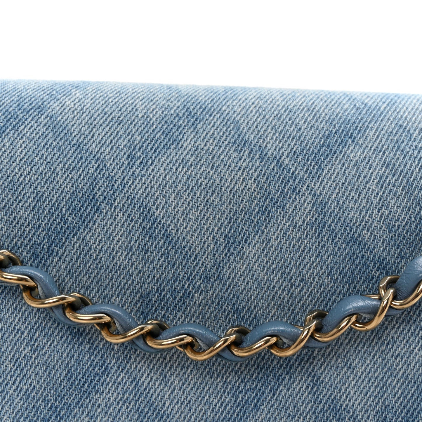 Printed Denim Quilted Medium Double Flap Light Blue