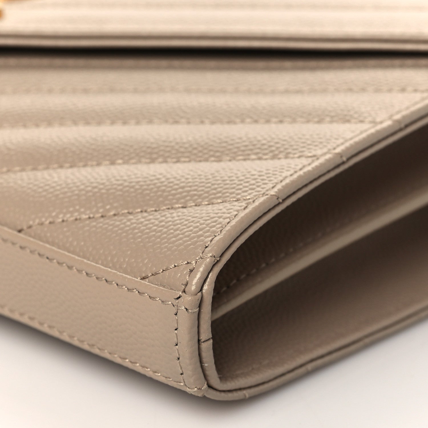 Saint Laurent Grain De Poudre Matelasse Chevron Monogram Chain Wallet Dark Beige 10 of 10
