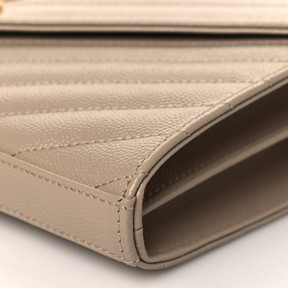 Saint Laurent Grain De Poudre Matelasse Chevron Monogram Chain Wallet Dark Beige 10 of 10