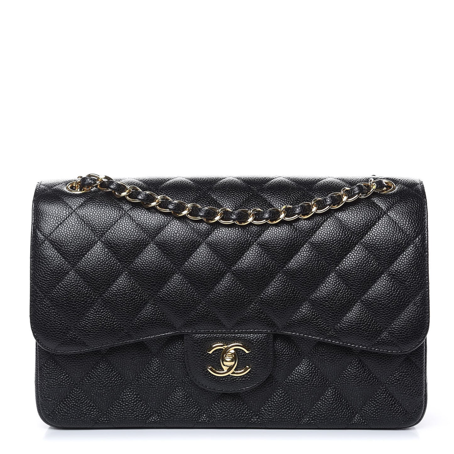 Caviar Quilted Jumbo Double Flap Black