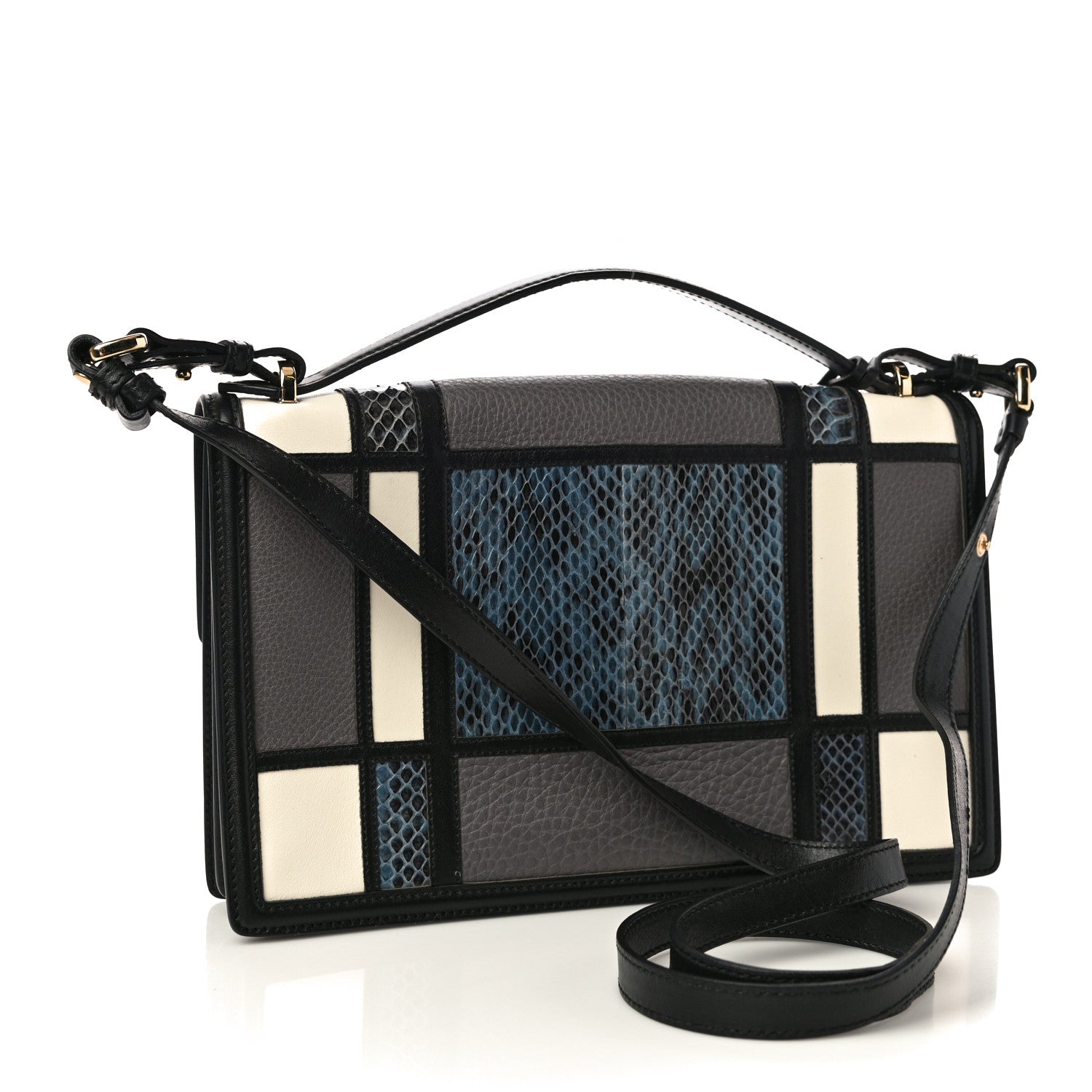 Salvatore Ferragamo Pebbled Calfskin Watersnake Patchwork Aileen Bag Grey Blue Black 2 of 9