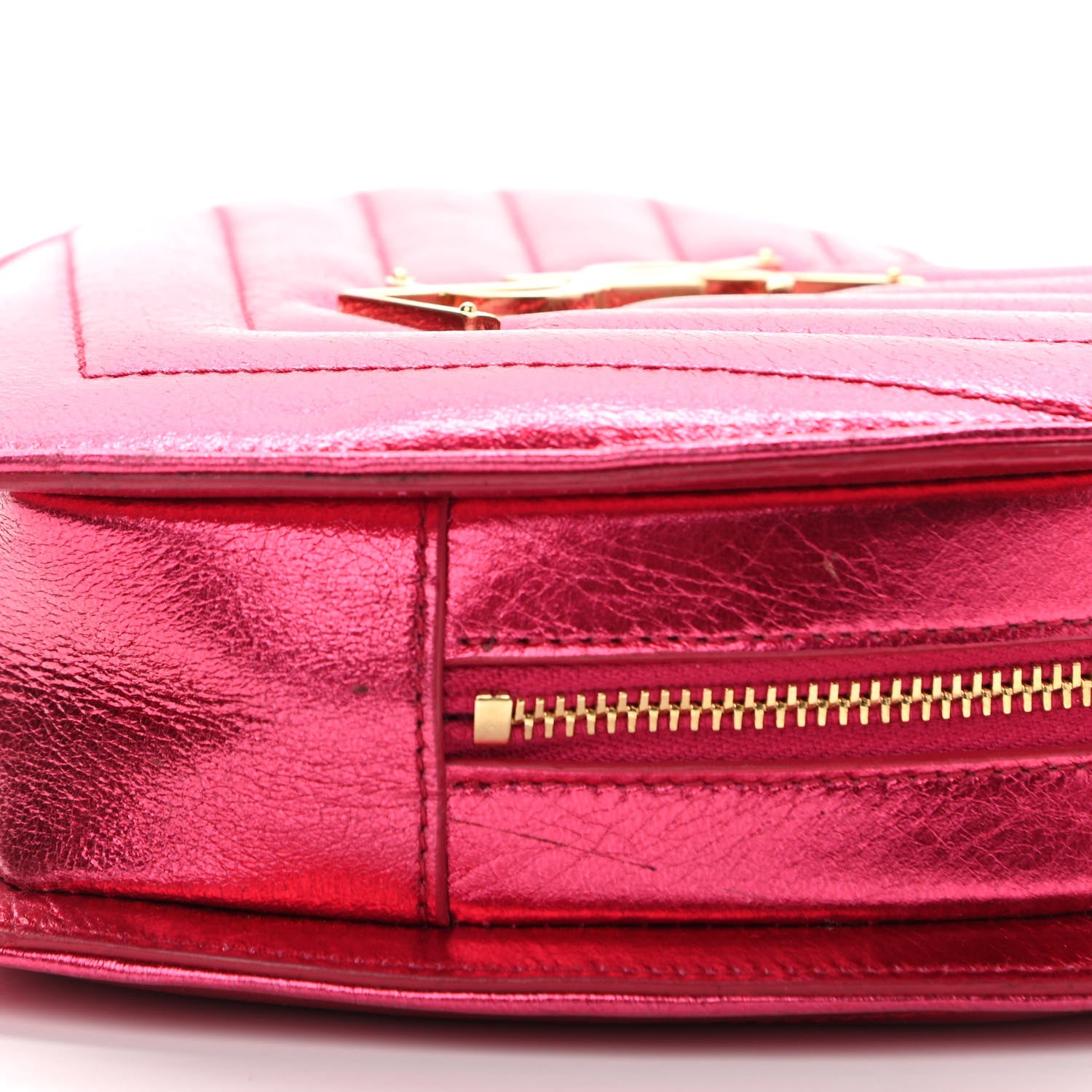 Saint Laurent Metallic Calfskin Matelasse Chevron Monogram Small Love Heart Chain Bag Red 10 of 14