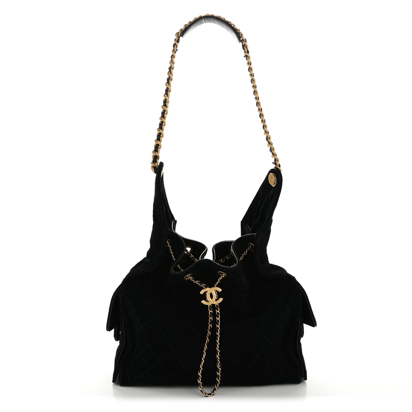 Suede Quilted Medium Chanel 25 Handbag Black