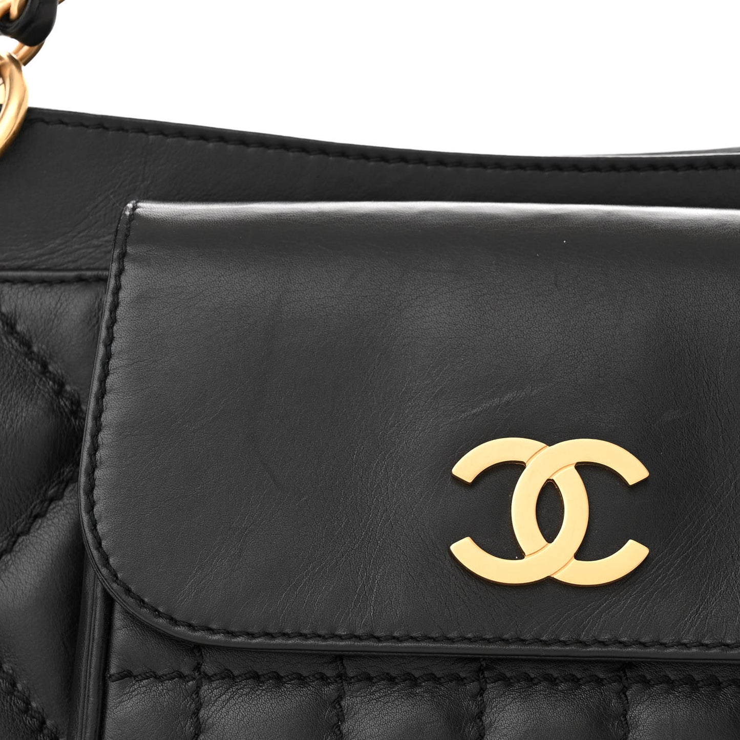 Lambskin Chocolate Bar Quilted Small Shoulder Bag Black