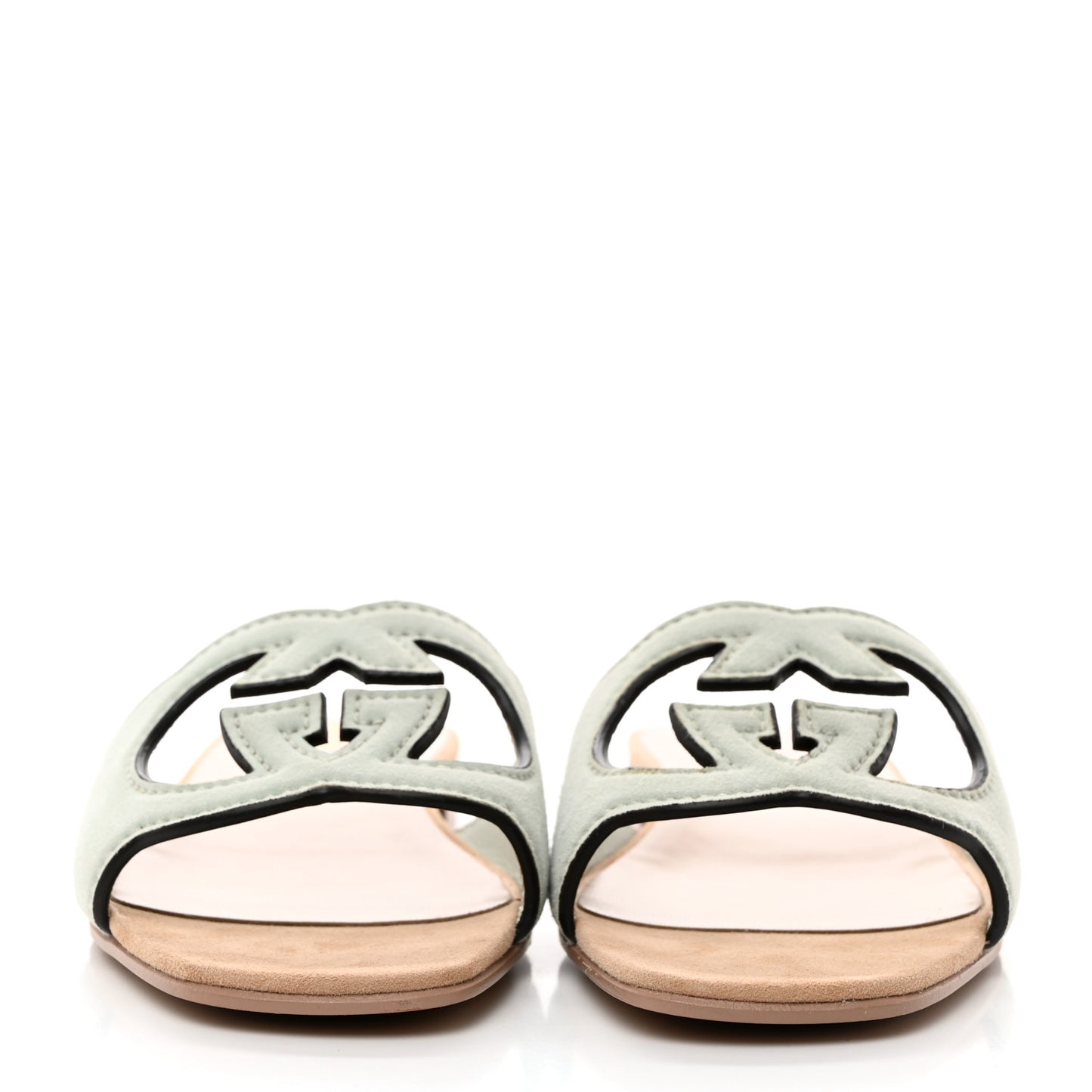 Kid Scamosciato Interlocking G Cut Out Slide Sandals 38 Pale Green