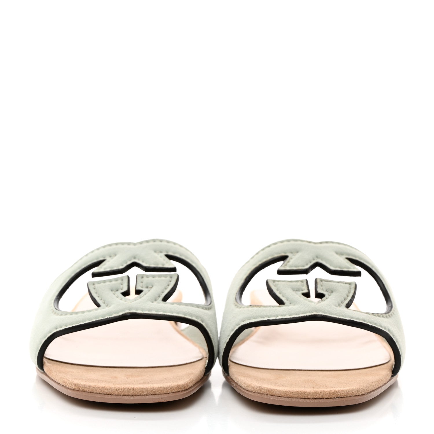 Gucci Kid Scamosciato Interlocking G Cut Out Slide Sandals 38 Pale Green 2 of 7