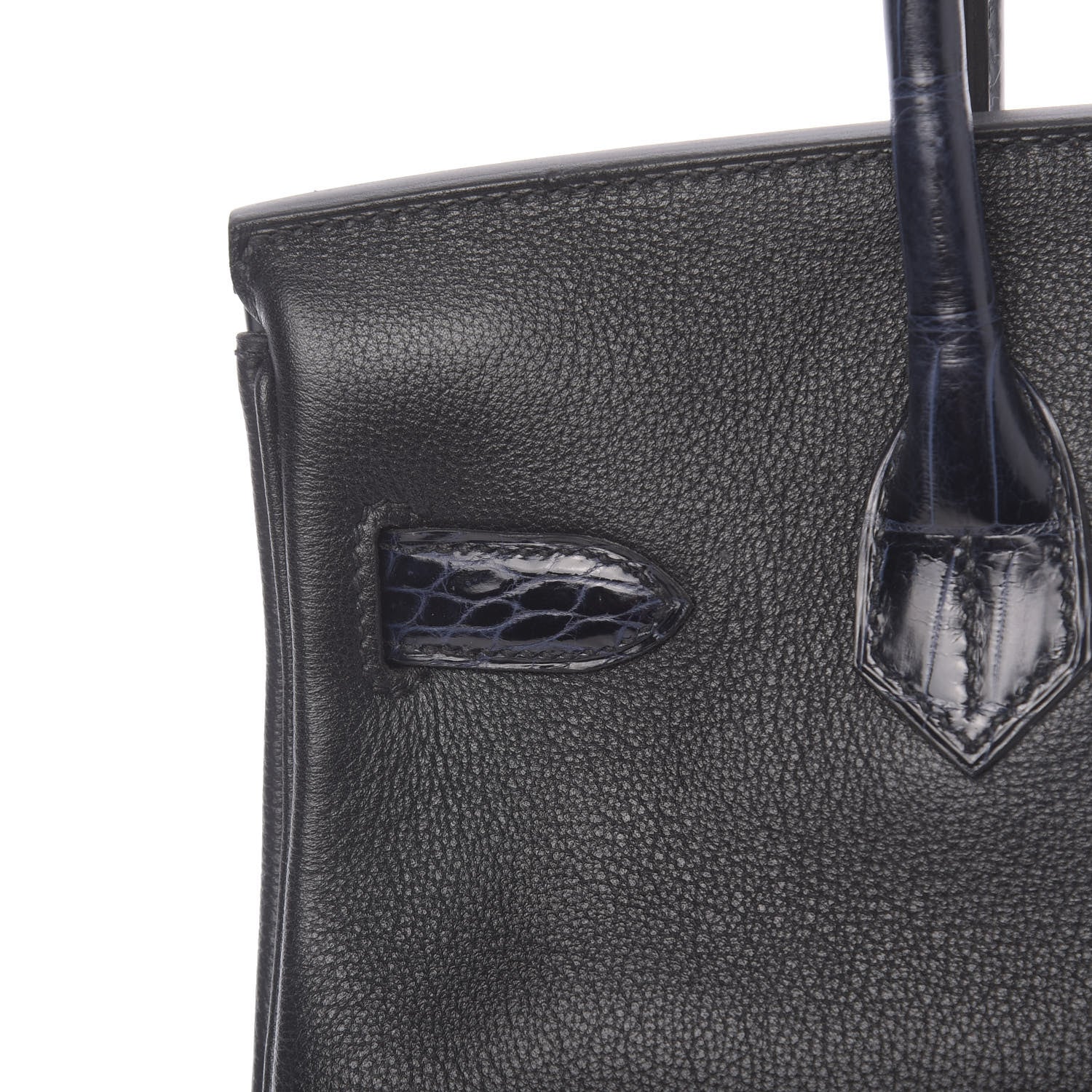 Hermes Taurillon Novillo Shiny Niloticus Crocodile Birkin Touch 30 Black Bleu Marine 30 of 38