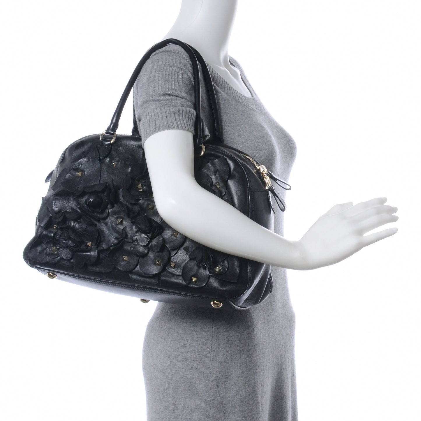 Nappa Studded Rosette Bowler Black