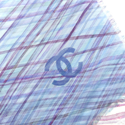 Chanel Cotton Cashmere CC Striped Pareo Scarf Blue 2 of 3