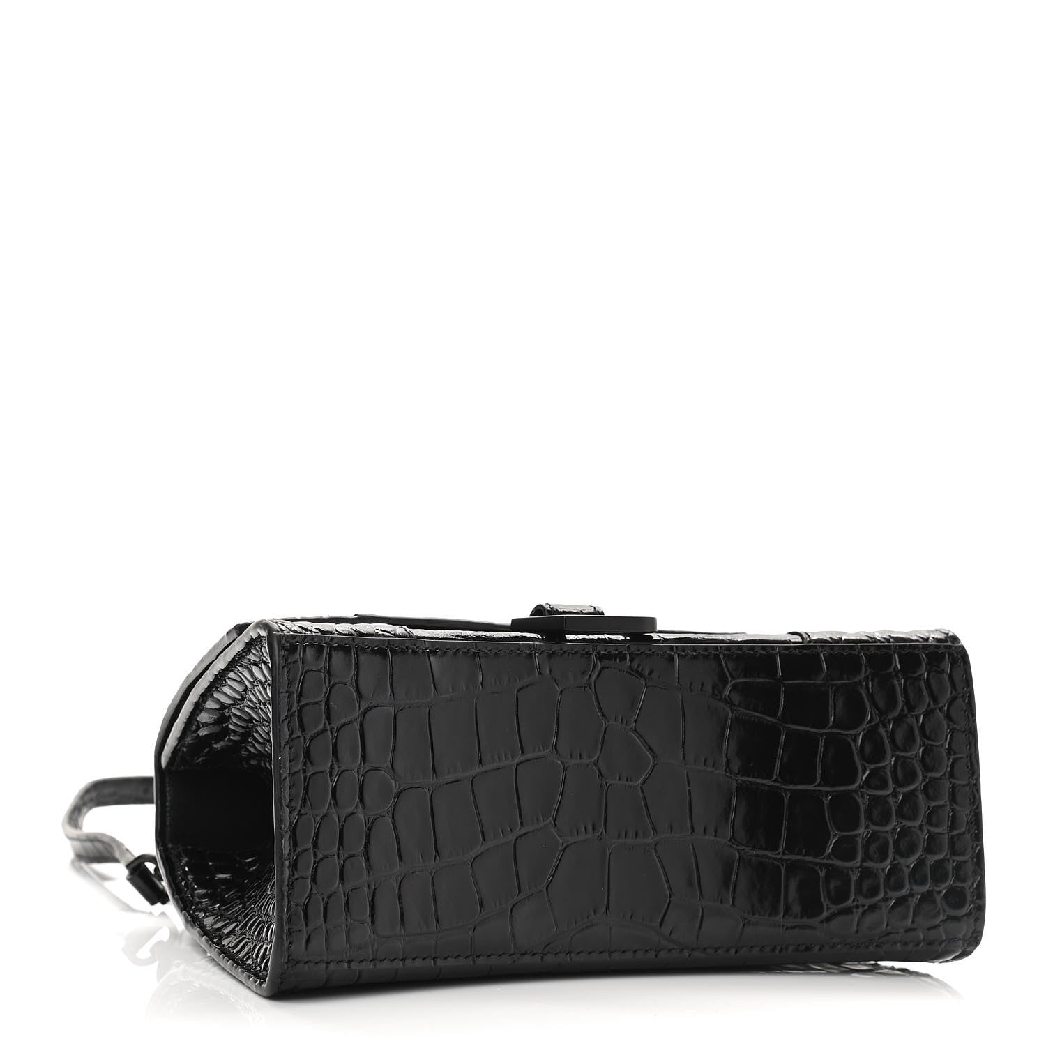 Balenciaga Shiny Calfskin Monochrome Crocodile Embossed Small Hourglass Top Handle Bag Black 4 of 10