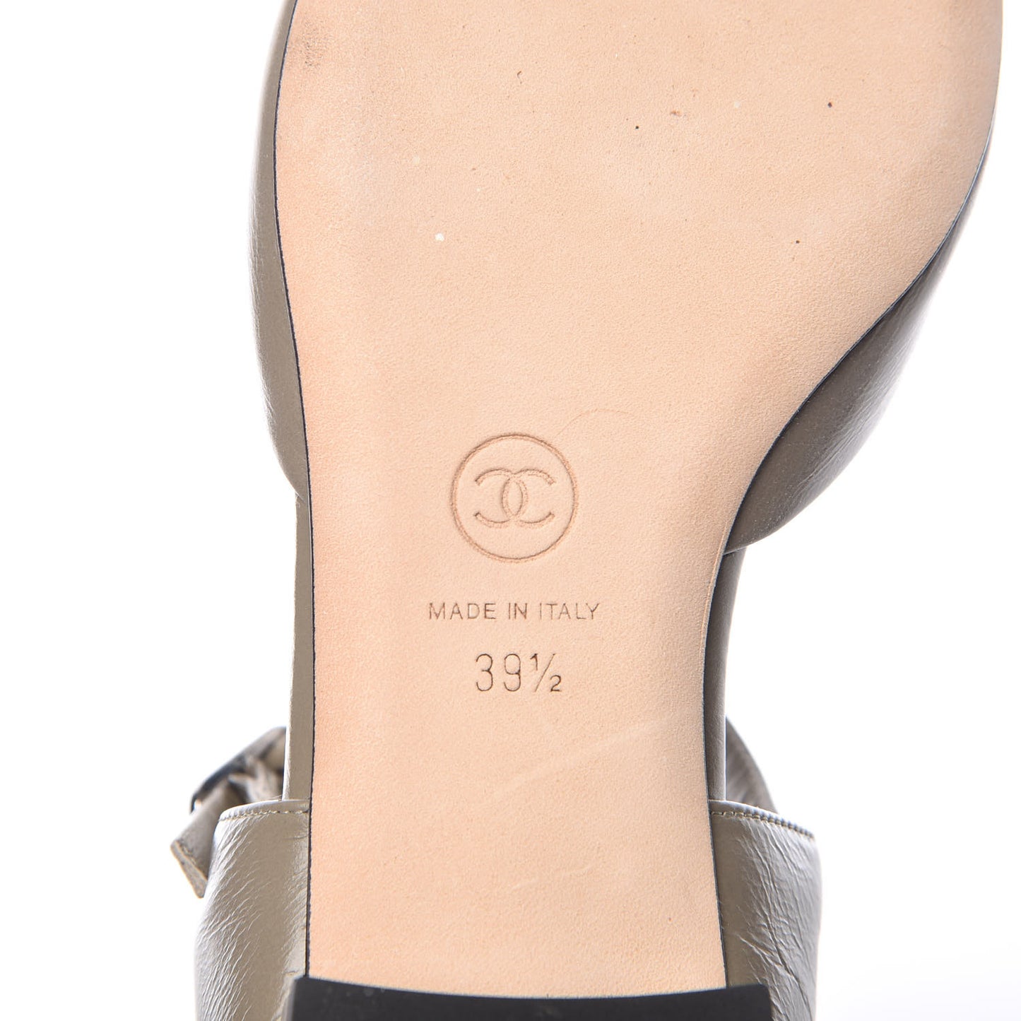 Crumpled Calfskin Patent Cap Toe Flats 39.5 Khaki Black