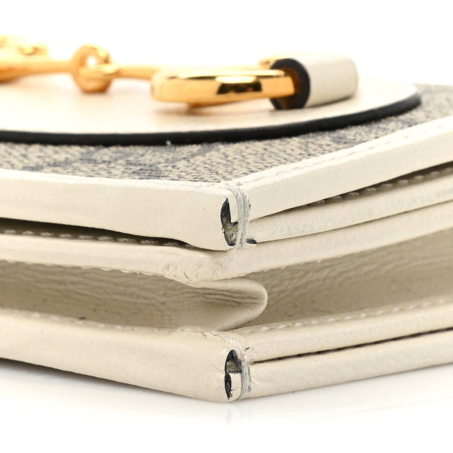 Gucci GG Supreme Monogram Azalea Calfskin Horsebit 1955 Card Case Wallet Beige Ebony Mystic White 9 of 12