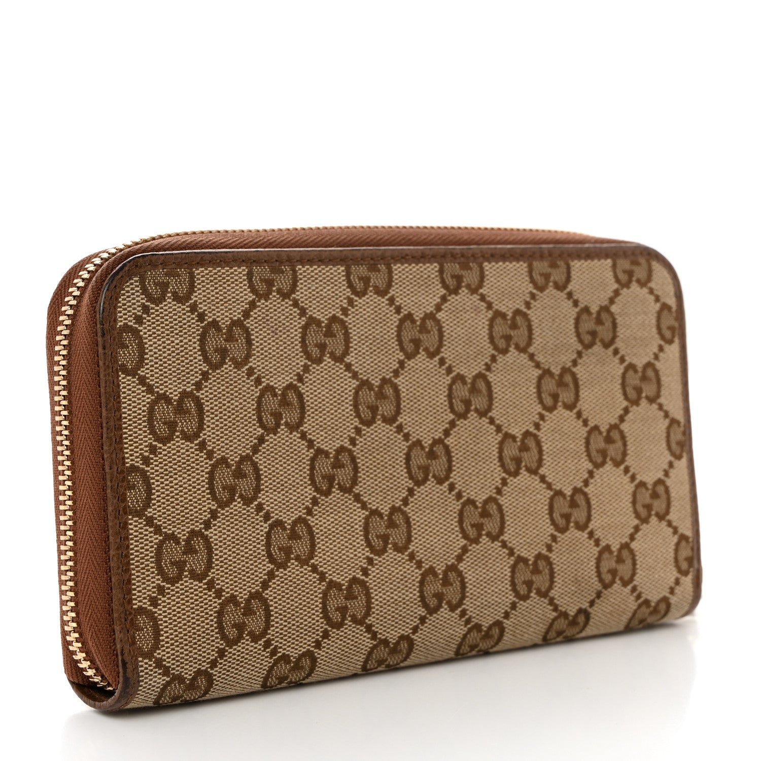 Gucci Monogram Dollar Calfskin Zip Around Wallet Beige Ebony Tabacco 3 of 8