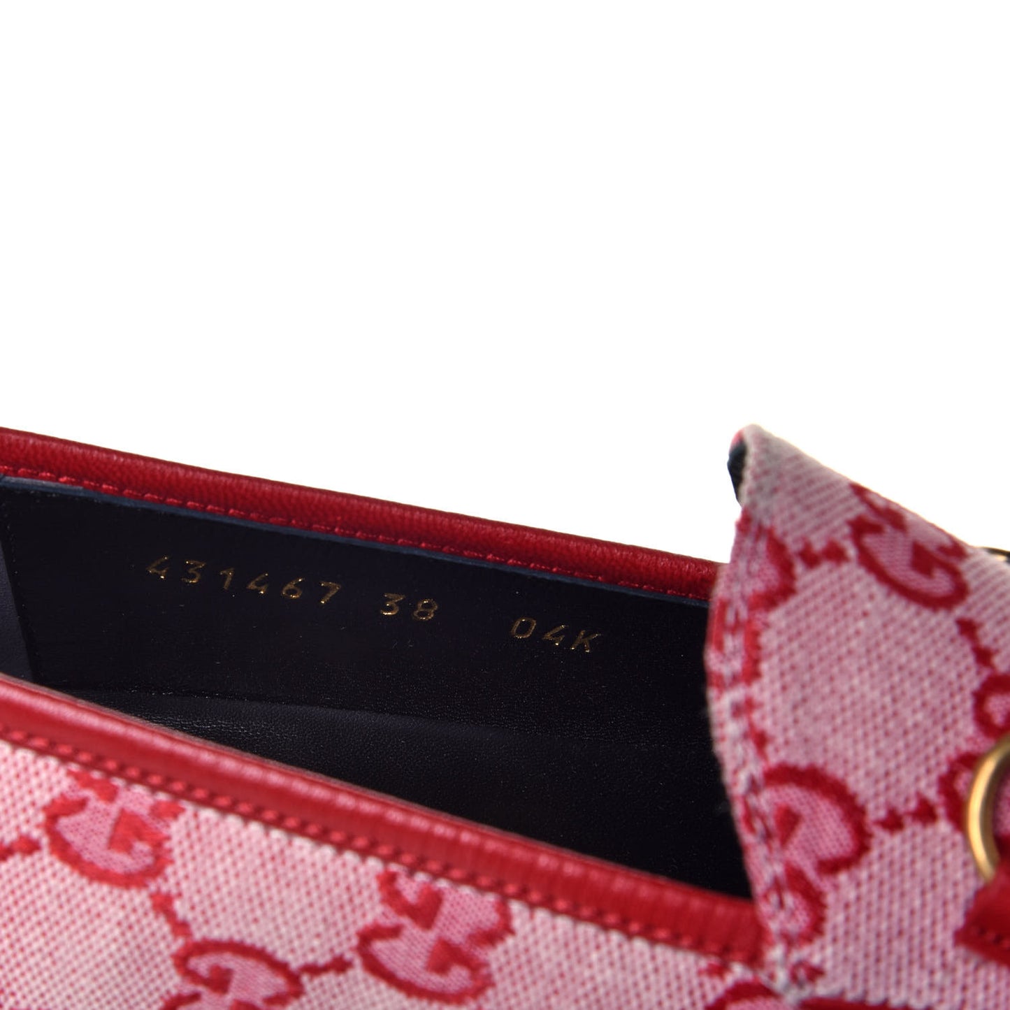 Canvas GG Monogram Horsebit Womens Jordaan Loafers 38 Gardenia Hibiscus Red