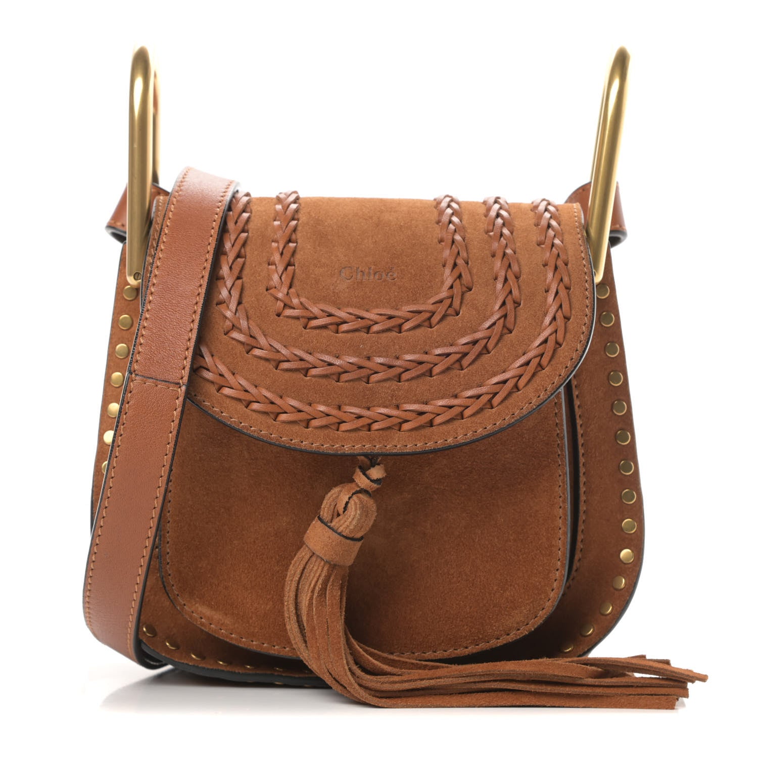 Chloe Suede Calfskin Braided Mini Hudson Shoulder Bag Caramel 1 of 10