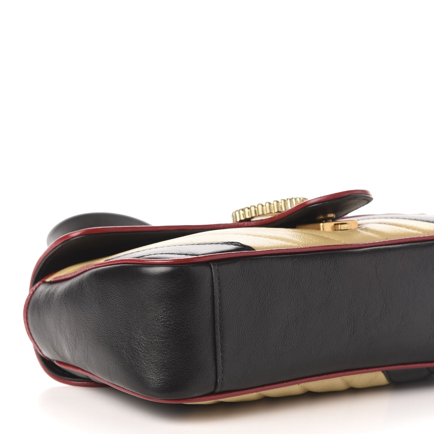 Vintage Effect Calfskin Matelasse Diagonal Striped Small Torchon GG Marmont Shoulder Bag Black Beige