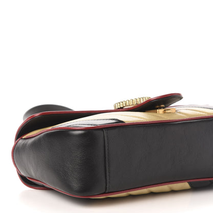 Gucci Vintage Effect Calfskin Matelasse Diagonal Striped Small Torchon GG Marmont Shoulder Bag Black Beige 11 of 16