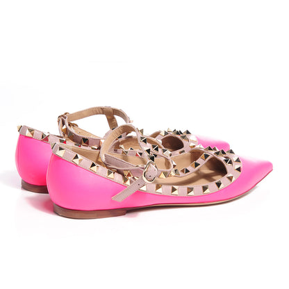 Valentino Garavani Calfskin Nappa Rockstud Cage Ballerina Flats 38 Fuxia Fluo Poudre 4 of 8