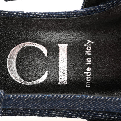 Gucci Denim GG Monogram Malaga Kid Crystal Square G 35mm Slingback Pumps 40 Blue 8 of 10