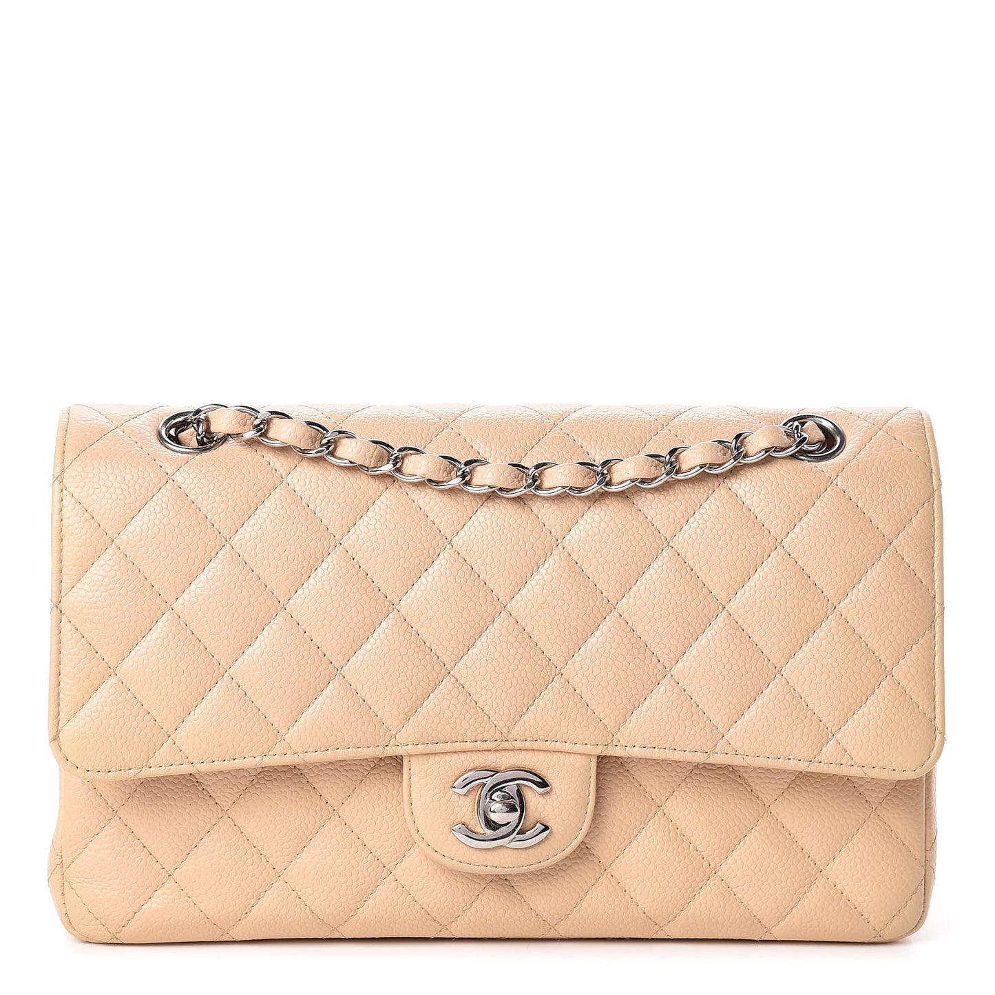 Caviar Quilted Medium Double Flap Beige Clair