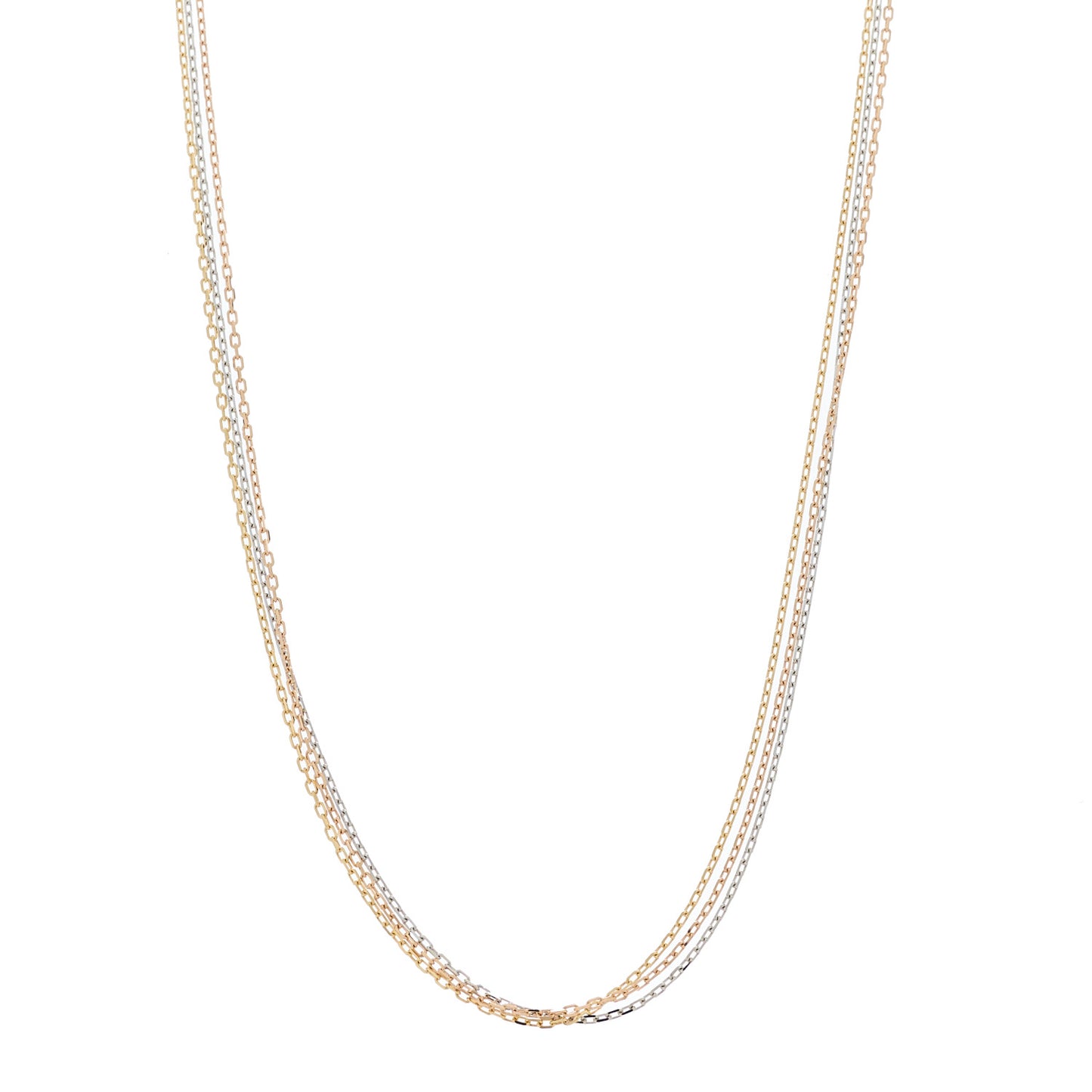 18K Pink Yellow White Gold Three Chain Necklace