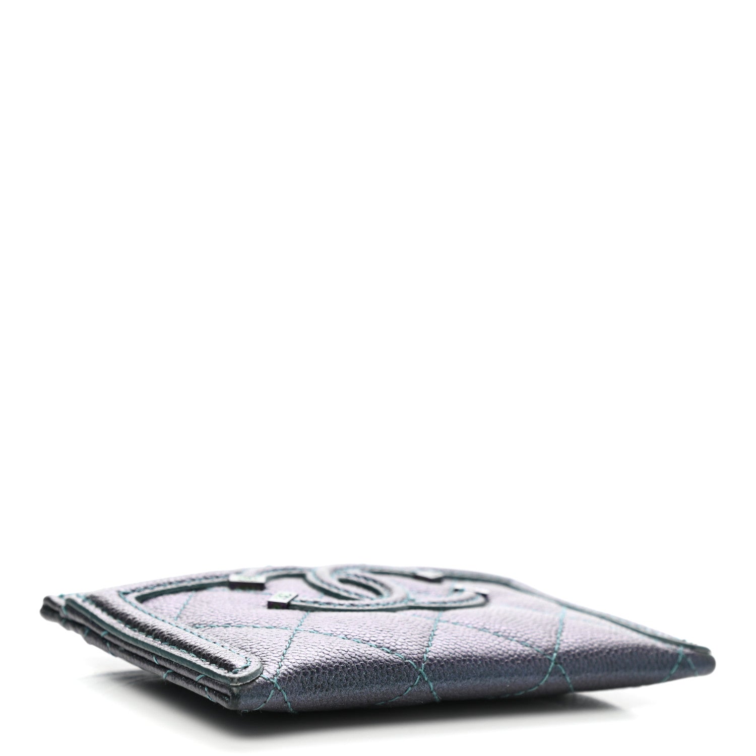 Chanel Iridescent Caviar Quilted Filigree Card Holder Dark Turquoise 4 of 8